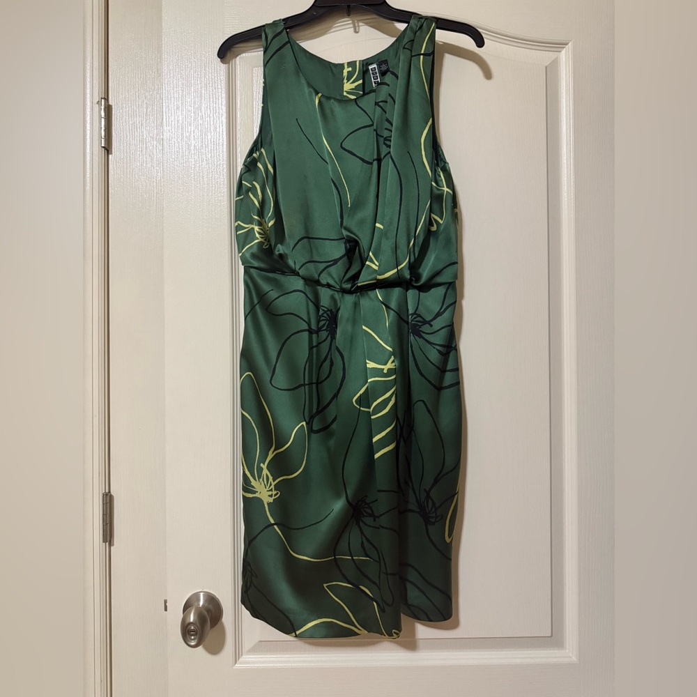 Anthropology Green and Yellow Halter Midi Silk Vintage Dress Size 6